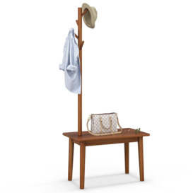 Solid Wood Coat Tree 2-in-1 Freestanding Hanger Stand End Table with Coat Rack