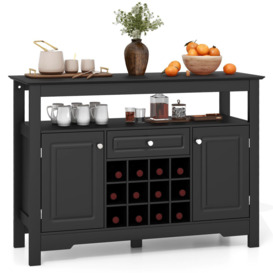 Wooden Storage Cabinet Freestanding Bar Buffet Sideboard with Wine Rack Drawer