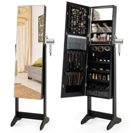 Armoire Jewelry Cabinet w/ Full-length Mirror 3-Color Led Lights & Hair Dryer Holder - thumbnail 1