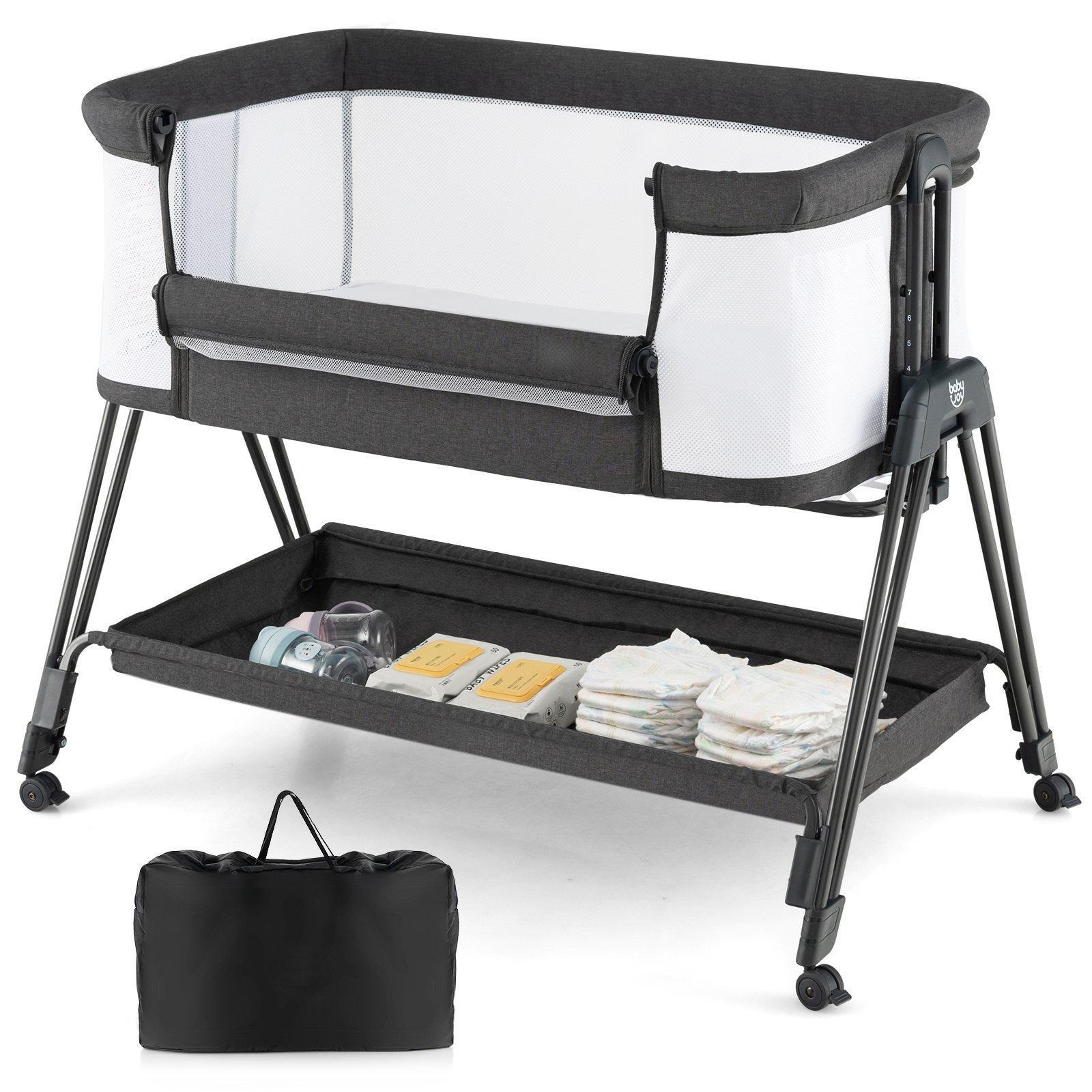 Baby Bedside Crib Folding Sleeper Bassinet Cot Bed Portable 7 Adjustable Heights - image 1