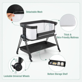 Baby Bedside Crib Folding Sleeper Bassinet Cot Bed Portable 7 Adjustable Heights - thumbnail 3