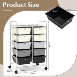 10 Drawers Storage Trolley Mobile Rolling Utility Cart Home Office Organizer - thumbnail 2