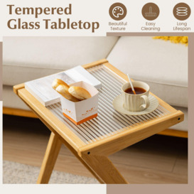 Z-shaped Bedside Table Modern Side Table Rattan Magazine Rack Tempered Glass Top - thumbnail 3