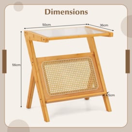 Z-shaped Bedside Table Modern Side Table Rattan Magazine Rack Tempered Glass Top - thumbnail 2