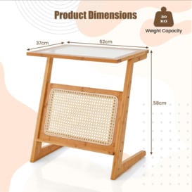 Z-shaped End Table Side Table Nightstand Rattan Magazine Rack Tempered Glass Top - thumbnail 2