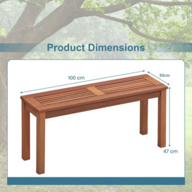 100cm Patio Wood Bench 2-Person Solid Wood Bench Dining Bench w/ Slatted Seat - thumbnail 2
