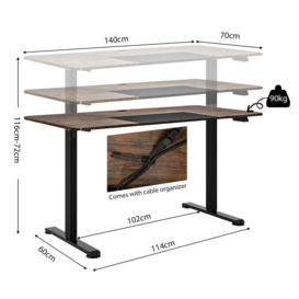 140 x 70cm Electric Standing Desk Height Adjustable Sit to Stand Table Computer - thumbnail 2
