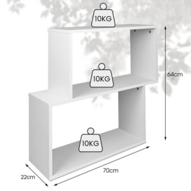 2-tier Bookcase Wood Bookshelf S Shaped Storage Cube Display Rack Freestanding - thumbnail 2