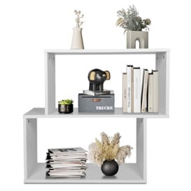 2-tier Bookcase Wood Bookshelf S Shaped Storage Cube Display Rack Freestanding - thumbnail 1