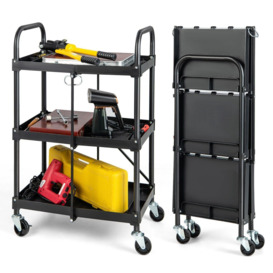 3-Tier Folding Storage Trolley Heavy Duty Tool Cart Rolling Storage Organizer