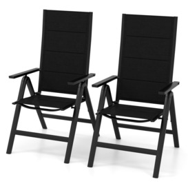 Set of 2 Patio Folding Chairs Outdoor 7-Position Adjustable Reclining Chairs w/ Padded Seat