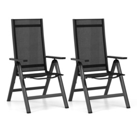 Set of 2 Patio Folding Chairs Outdoor Dining Chairs w/ 7-Position Adjustable Backrest