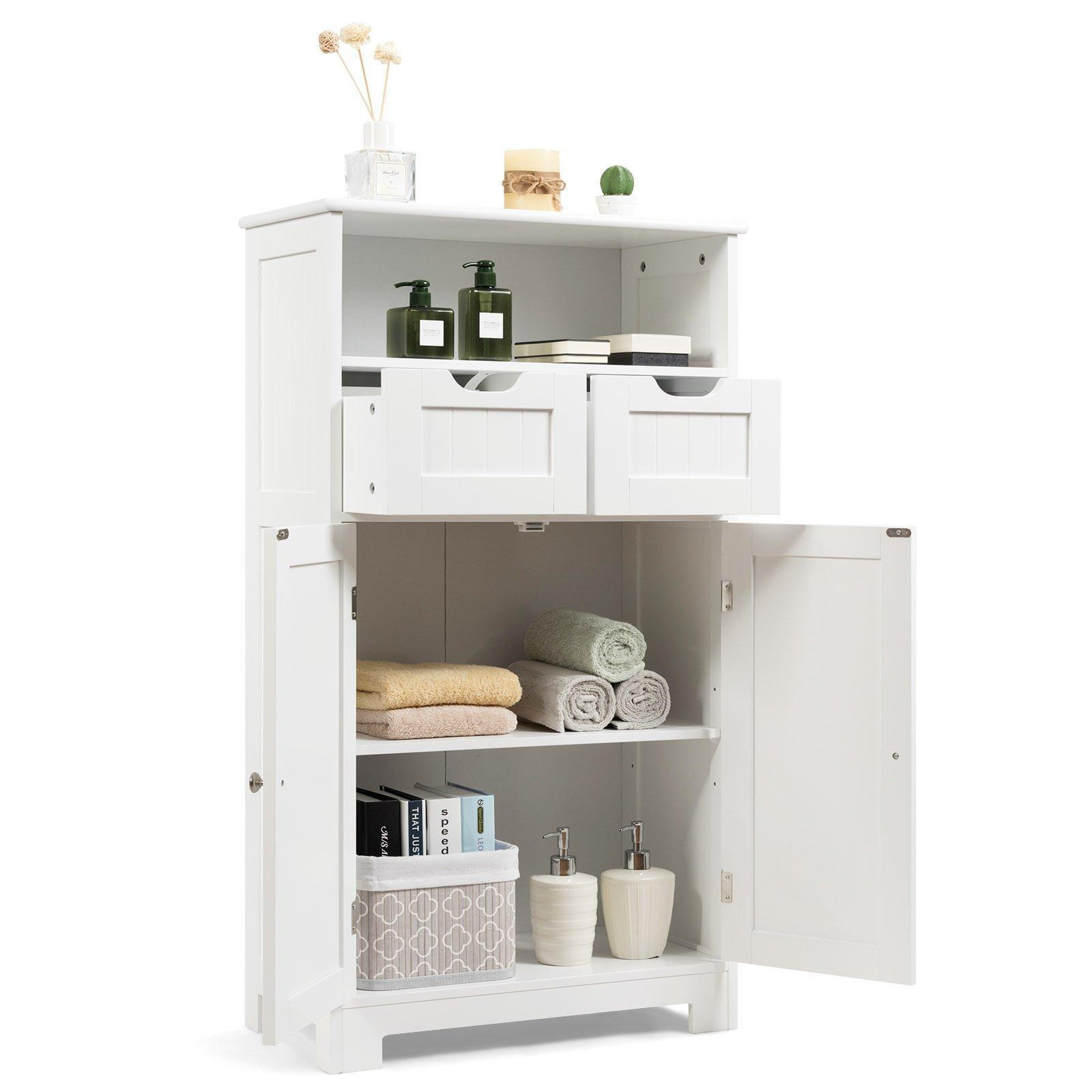 Bathroom Floor Cabinet Wooden Kitchen Storage Cupboard w/ Adjustable Shelf & Doors - image 1