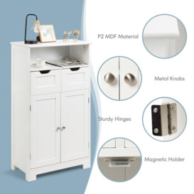Bathroom Floor Cabinet Wooden Kitchen Storage Cupboard w/ Adjustable Shelf & Doors - thumbnail 3