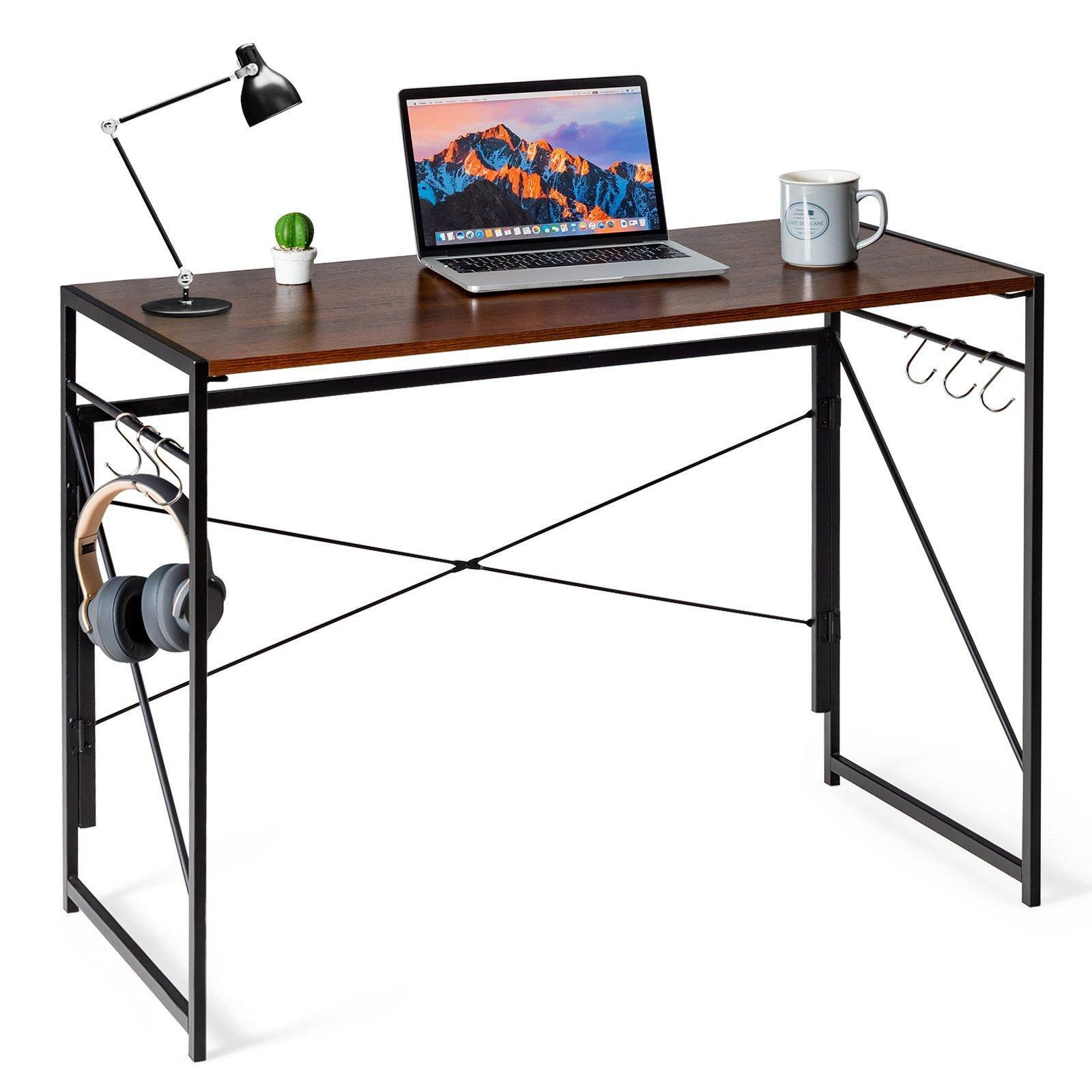 Modern Folding Computer Desk Study Desk w/ S-Shaped Hooks for Home Office - image 1