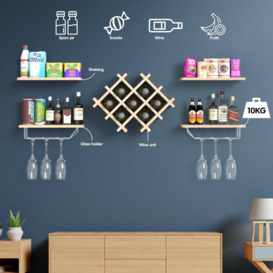 Wall Mounted Wine Rack Floating Bar Accessory Shelves Glass Storage & Display - thumbnail 3