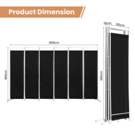 6-Panel Folding Room Divider with Adjustable Foot Pads Black - thumbnail 2