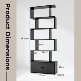 5-tier S-Shaped Bookcase Industrial Display Rack with Cabinet Wooden Bookshelf - thumbnail 2