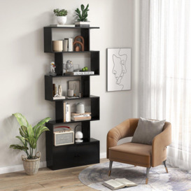 5-tier S-Shaped Bookcase Industrial Display Rack with Cabinet Wooden Bookshelf - thumbnail 3