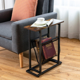 Industrial Sofa Side Table Coffee Snack Table Laptop Desk with Magazine Holder - thumbnail 3