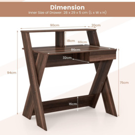 Wooden Computer Desk Home Office Writing Desk with Monitor Stand Riser X-shaped Black - thumbnail 3