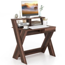 Wooden Computer Desk Home Office Writing Desk with Monitor Stand Riser X-shaped Black - thumbnail 1