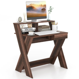 Wooden Computer Desk Home Office Writing Desk with Monitor Stand Riser X-shaped Black