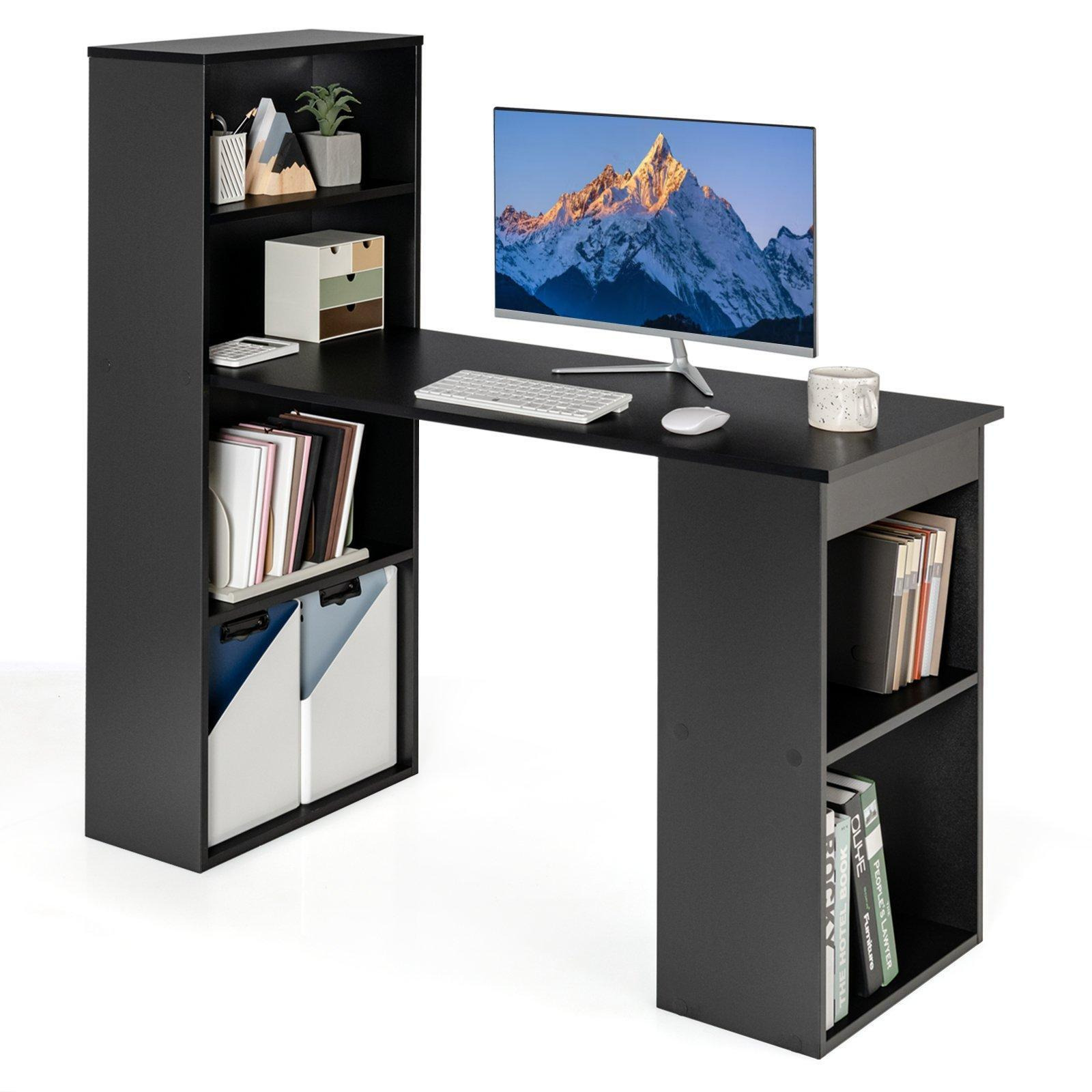 Desk Wooden PC Laptop Table Writing Workstation 6-Tier Storage Shelves - image 1