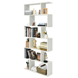 6-tier Bookcase Industrial S-Shaped Bookshelf Wooden Storage Display Rack