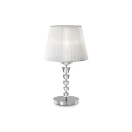 Pegaso 1 Light Small Table Lamp Chrome White Crystal with Organza Shade E27