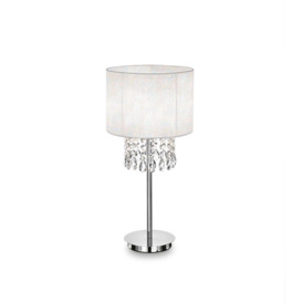 Opera 1 Light Table Lamp Chrome White Crystal with White Shade E27