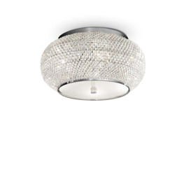 Pasha 6 Light Ceiling Flush Light Chrome Crystal E14