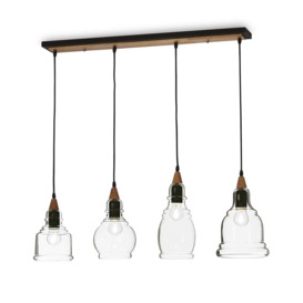 Gretel 4 Light Ceiling Pendant Bar Black with Clear Glass Shades E27