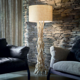 Driftwood 1 Light Floor Lamp Brown Beige with Shade E27 - thumbnail 2