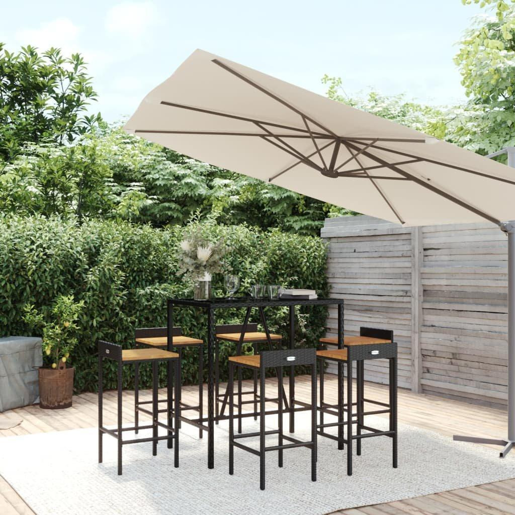 7 Piece Garden Bar Set Black Poly Rattan& Solid Wood Acacia - image 1