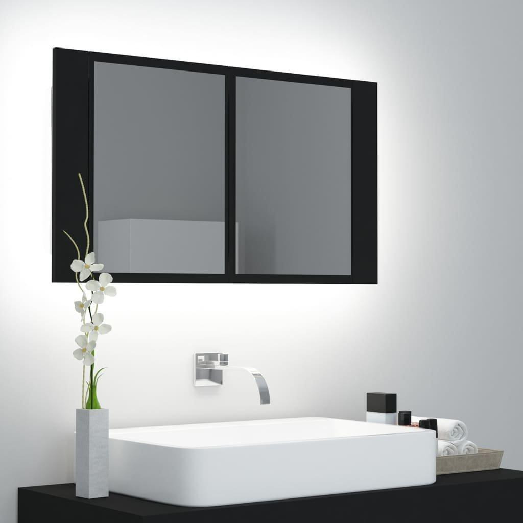 LED Bathroom Mirror Cabinet Black 80x12x45 cm - image 1