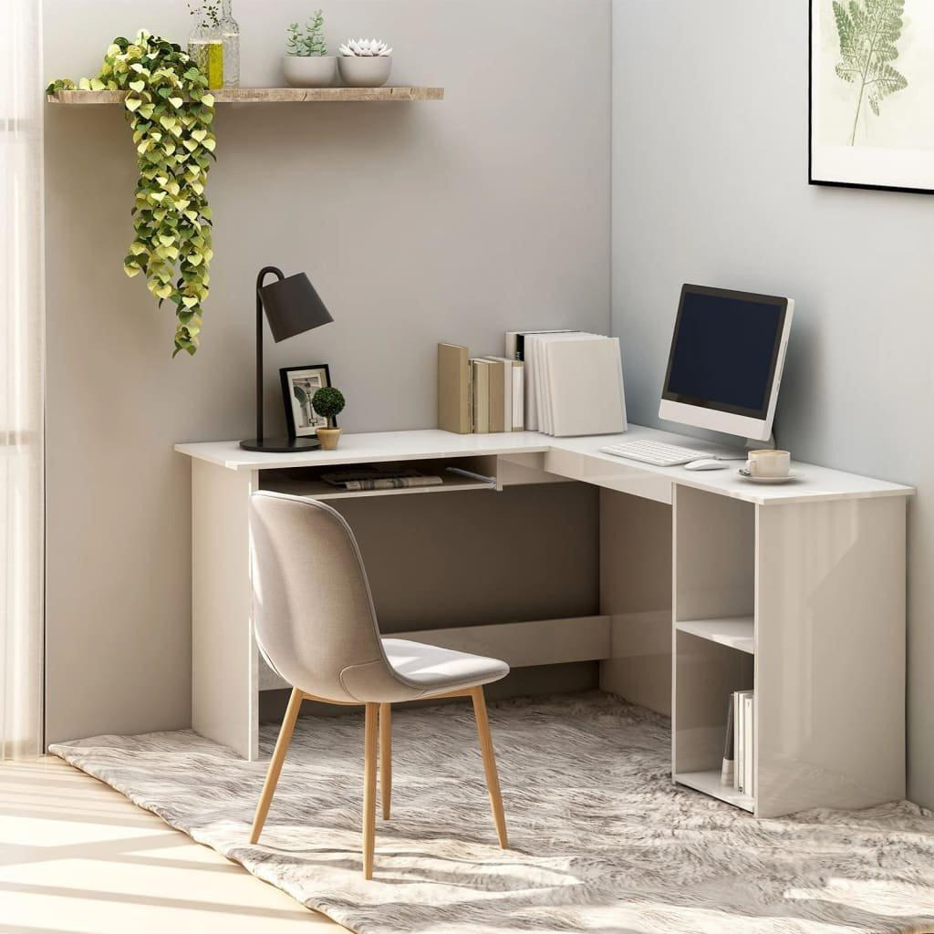 L-Shaped Corner Desk High Gloss White 120x140x75 cm Engineered Wood - image 1