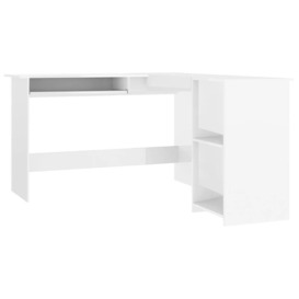 L-Shaped Corner Desk High Gloss White 120x140x75 cm Engineered Wood - thumbnail 2