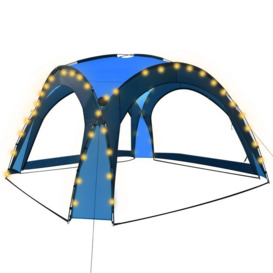 Party Tent with LED and 4 Sidewalls 3.6x3.6x2.3 m Blue - thumbnail 2