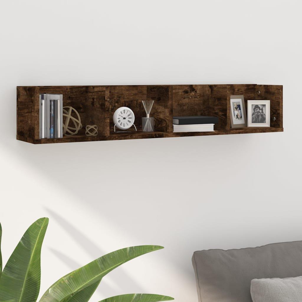 CD Wall Shelf Smoked Oak 100x18x18 cm Engineered Wood - image 1
