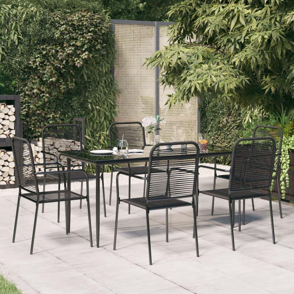 7 Piece Garden Dining Set Black Cotton Rope and Steel - image 1