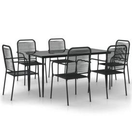 7 Piece Garden Dining Set Black Cotton Rope and Steel - thumbnail 3