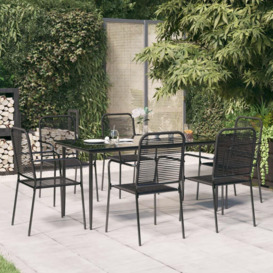 7 Piece Garden Dining Set Black Cotton Rope and Steel - thumbnail 1