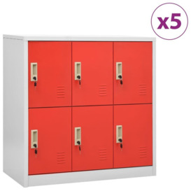Locker Cabinets 5 pcs Light Grey and Red 90x45x92.5 cm Steel - thumbnail 1
