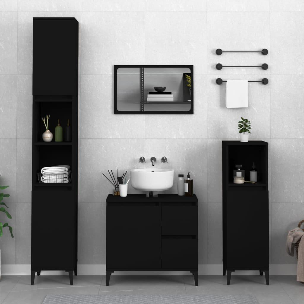 3 Piece Bathroom Cabinet Set Black Engineered Wood - image 1