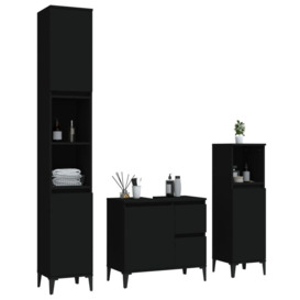 3 Piece Bathroom Cabinet Set Black Engineered Wood - thumbnail 3