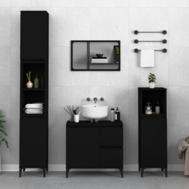 3 Piece Bathroom Cabinet Set Black Engineered Wood - thumbnail 1