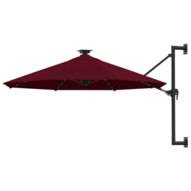Wall-mounted Parasol with LEDs and Metal Pole 300 cm Burgundy