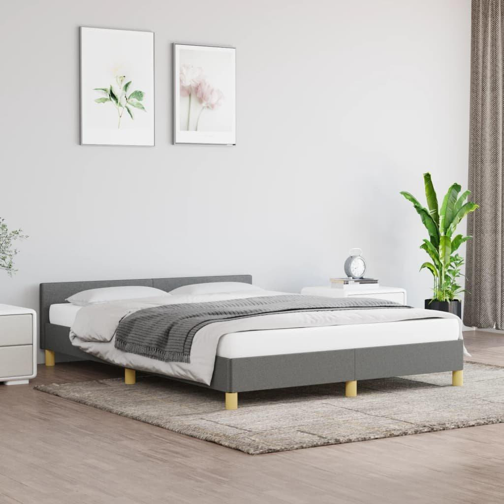 Bed Frame with Headboard Dark Grey 135x190cm Double Fabric - image 1