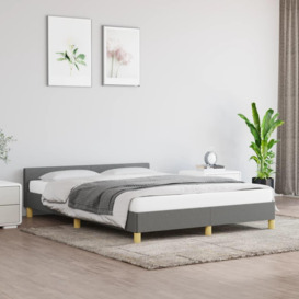 Bed Frame with Headboard Dark Grey 135x190cm Double Fabric - thumbnail 1